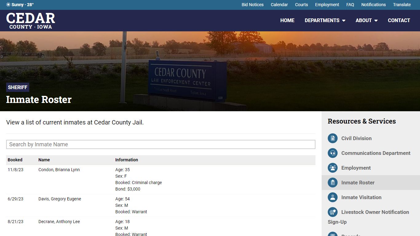 Inmate Roster - Sheriff's Office - Cedar County, Iowa